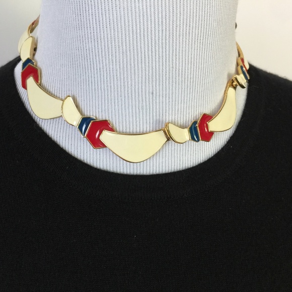 Monet Jewelry - Monet Enamel Link Necklace White Red Blue